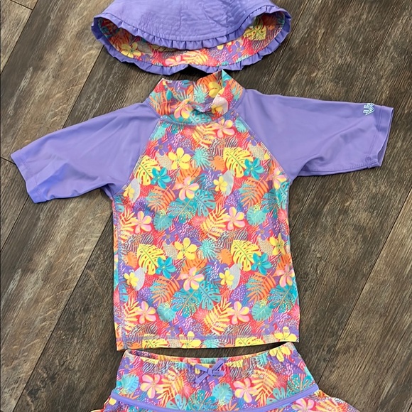 UV Skinz- Colorful Kids' Floral Swim Set with Hat - Picture 2 of 10